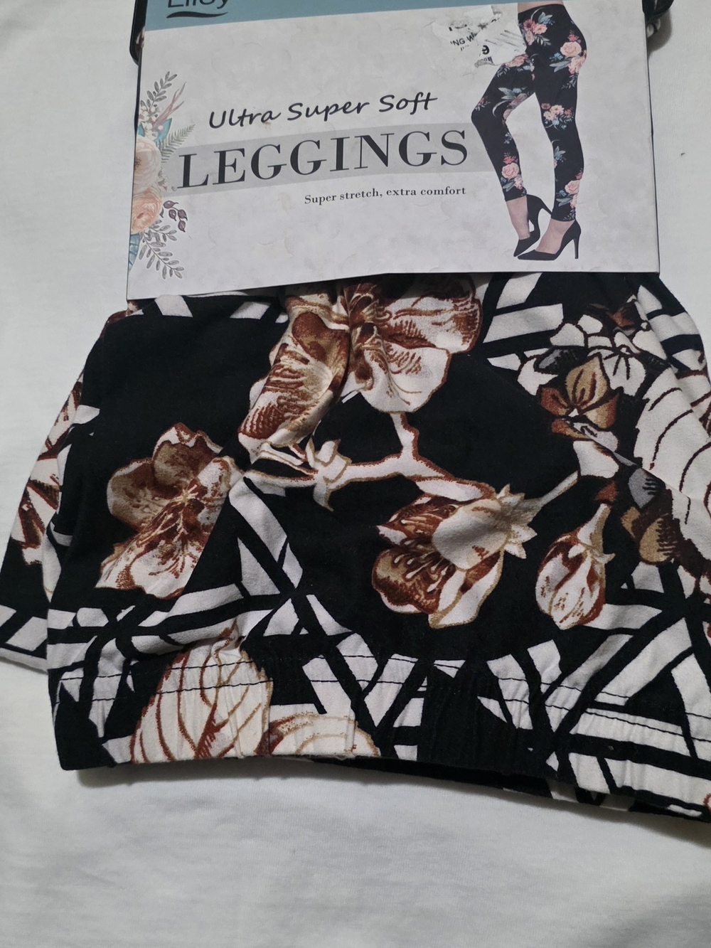 Lildy Ultra Super Soft Floral Leggings - Black with Brown Floral